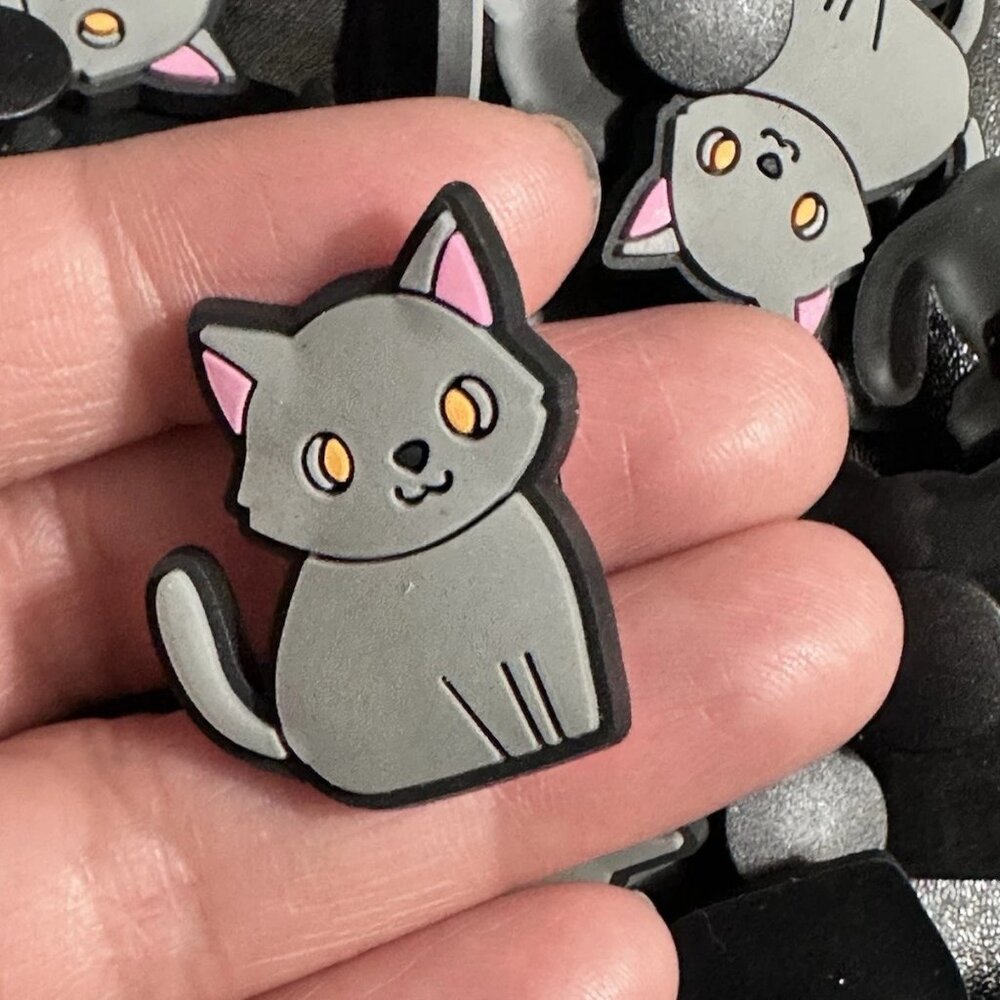 Cute Gray Cat Shoe Charm | Fits Crocs | Kitty Jibbitz Style Accessory for Clogs